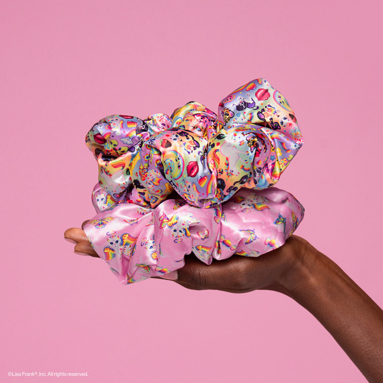 503509-LisaFrankxKitsch-SatinPillowScrunchies-2pc-TheFantasticWorldofLisaFrank-Model-1280x1280px