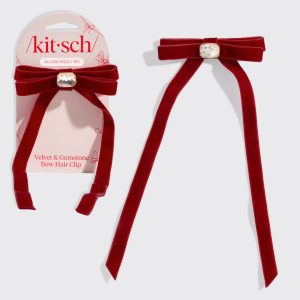 kitsch Velvet & Gemstone Bow Hair Clip