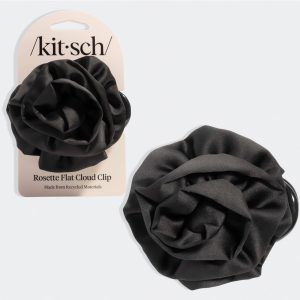 kitsch Satin Rosette Flat Cloud Clip in Black - Medium