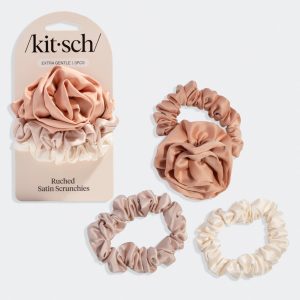 kitsch Terracotta Rosette Ruched Satin Scrunchies